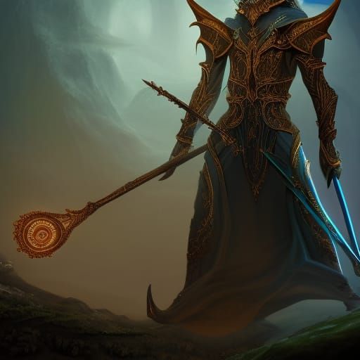 High Elf Warlock with Celestial Staff: Fantasy Art