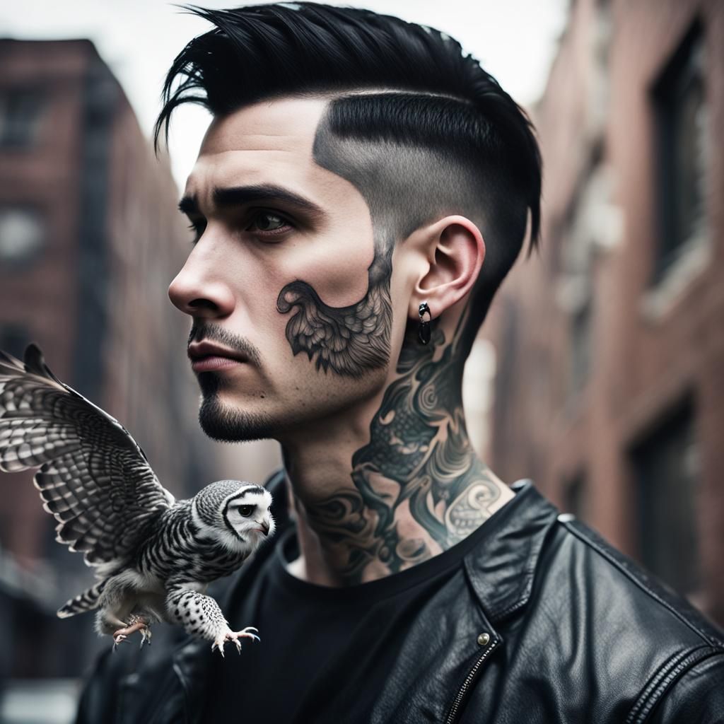 Gothic Man with Owl in New York City