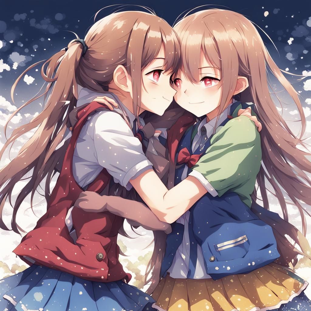 Girls Hugging in Anime Style