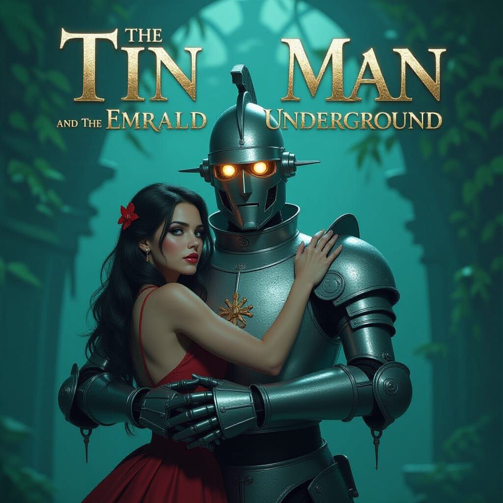 Tin Man Video Game Cover in Dark Fantasy Style