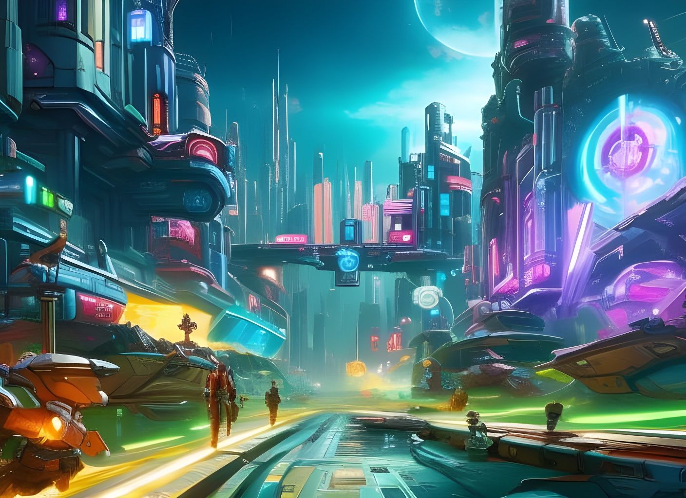 Futuristic Baroque Sci-Fi Galaxy Space Station