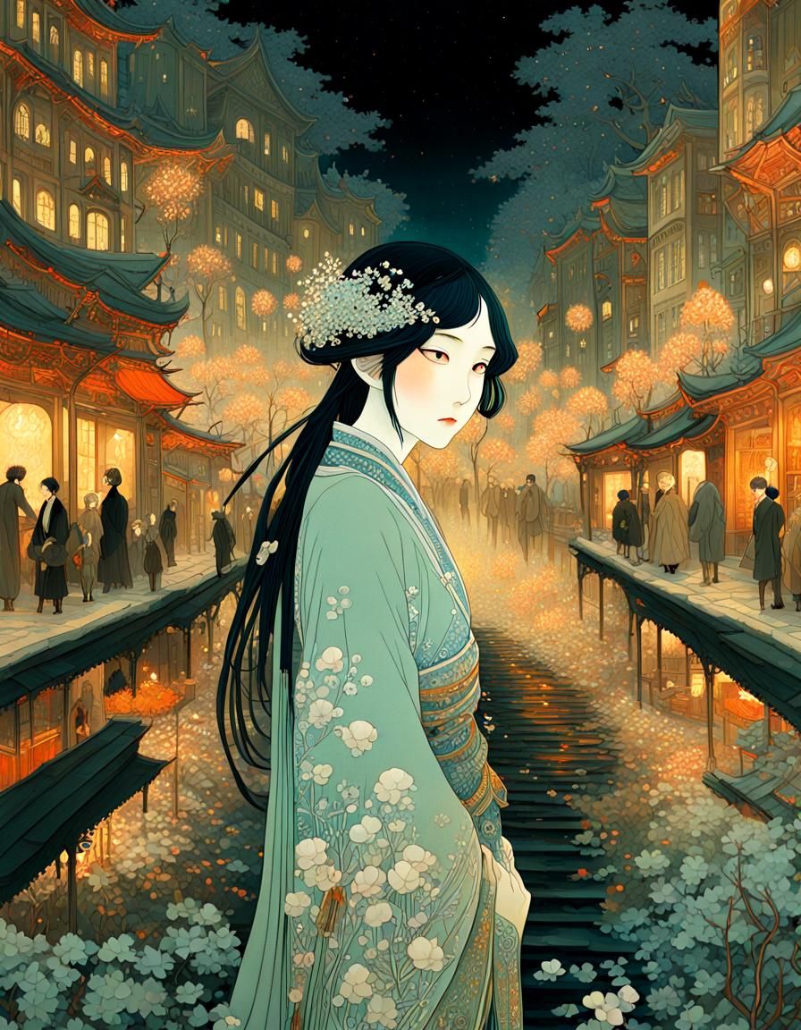 Art by Kay Nielsen, Edmund Dulac, Satoshi Kon, Mamoru Hosoda, Victo Ngai, James Jean, Jesper Ejsing, Alphonse Mucha, Stu...