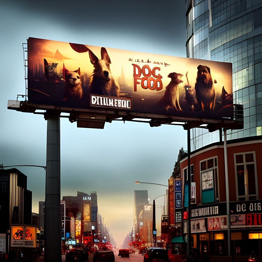 Dog Food Billboard in Futuristic City