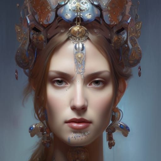 Ornate Portrait of Tall Woman in Hyperdetailed Style