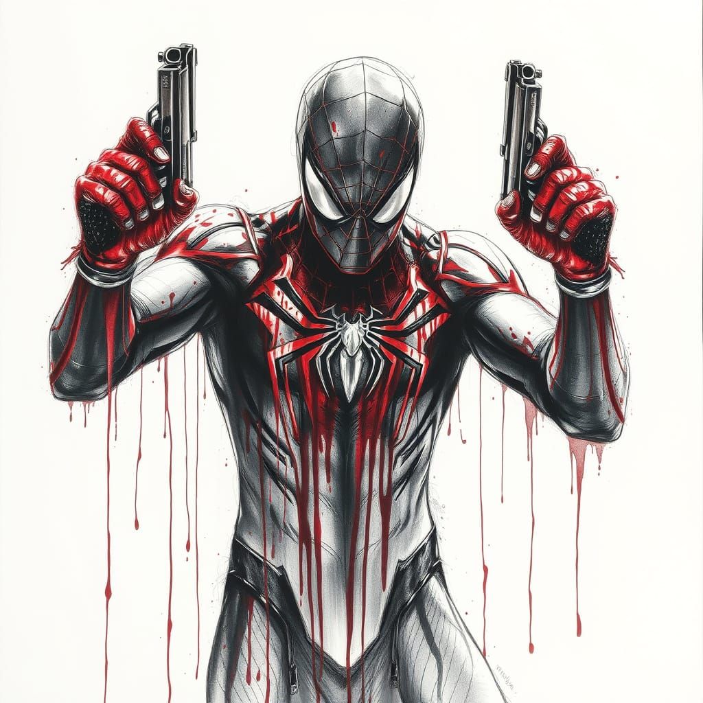 Gritty Rouge Spider-Man Charcoal Drawing