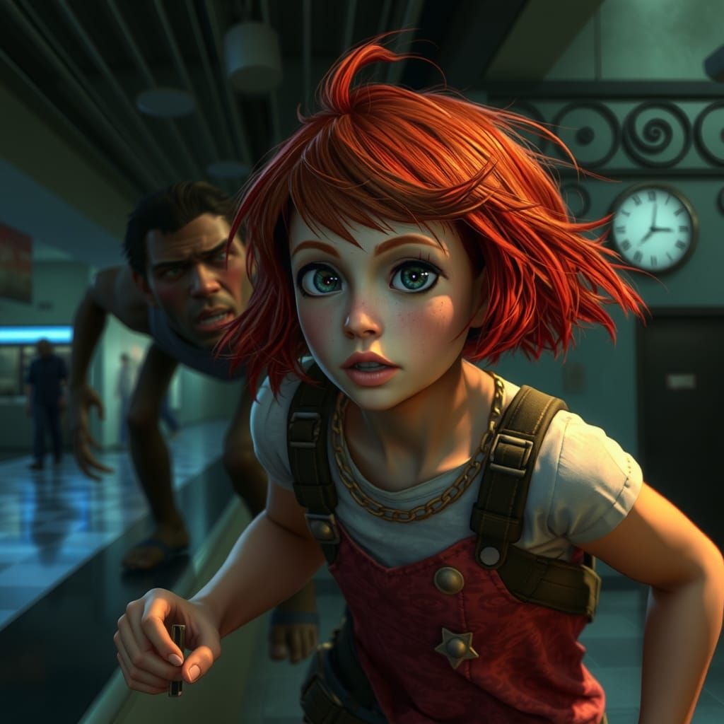 Girl Running from Monsters in Haunted Mall