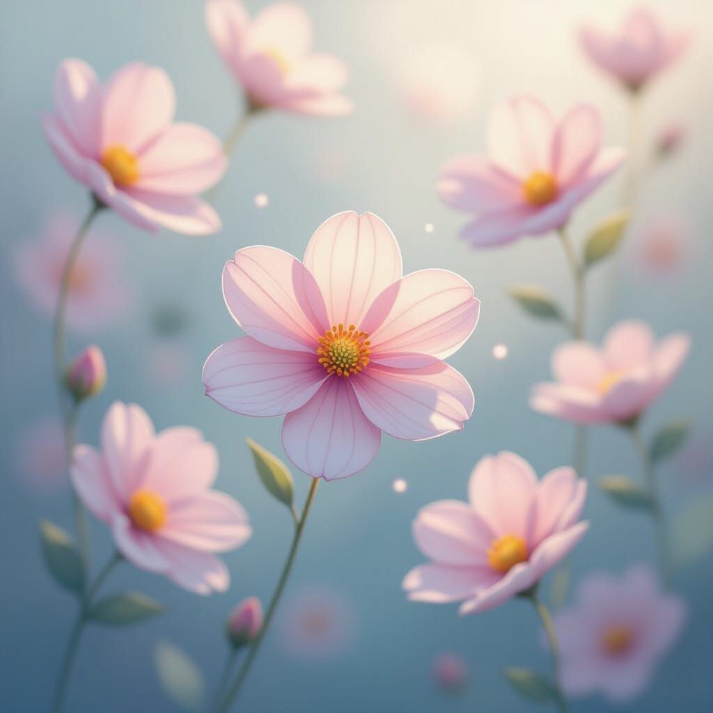Floating Pastel Flowers in Watercolor Style