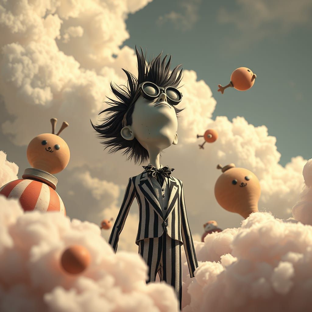 Eccentric Dreamer in Whimsical World, Black and White Stripe...