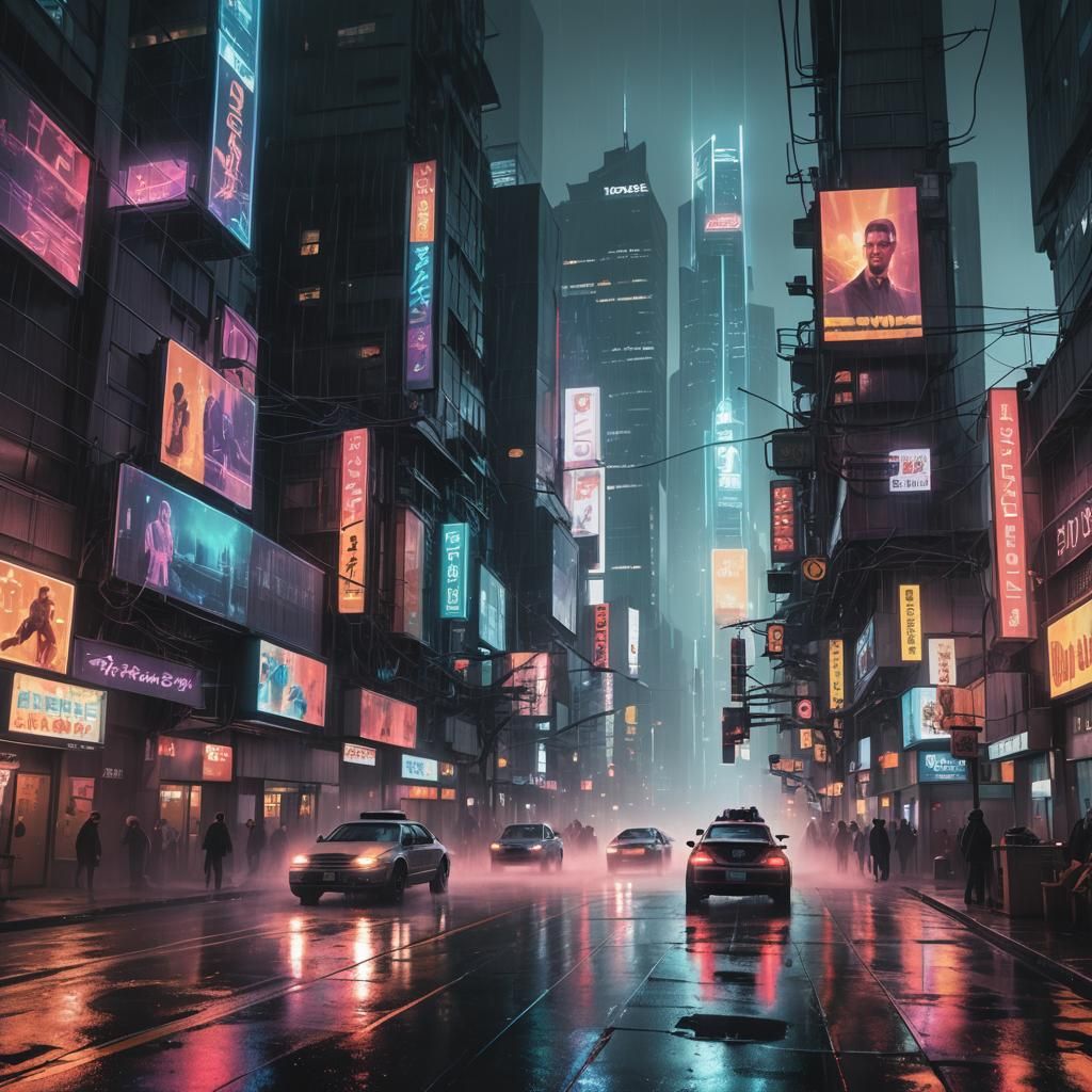 Neon Cyberpunk Cityscape at Twilight