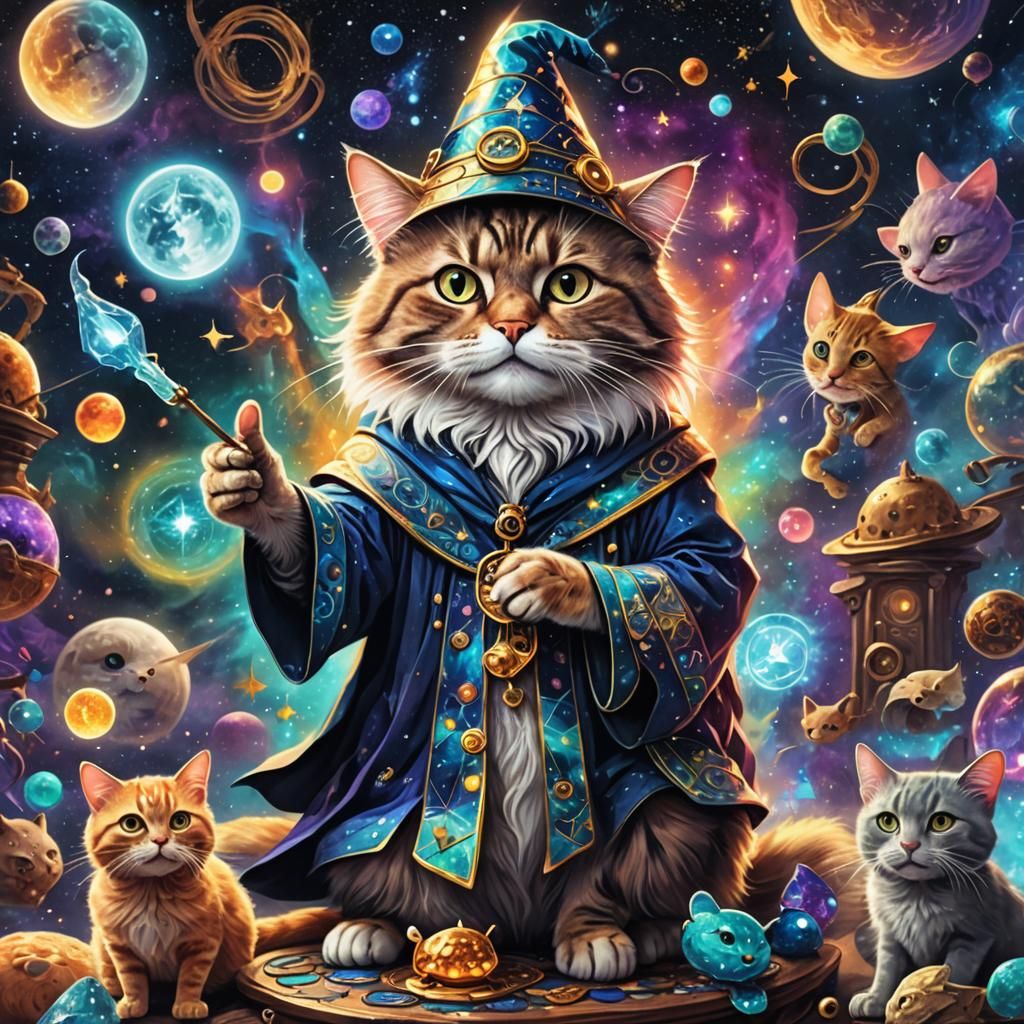 Cat Wizard Gives Advice: Astral Illustration