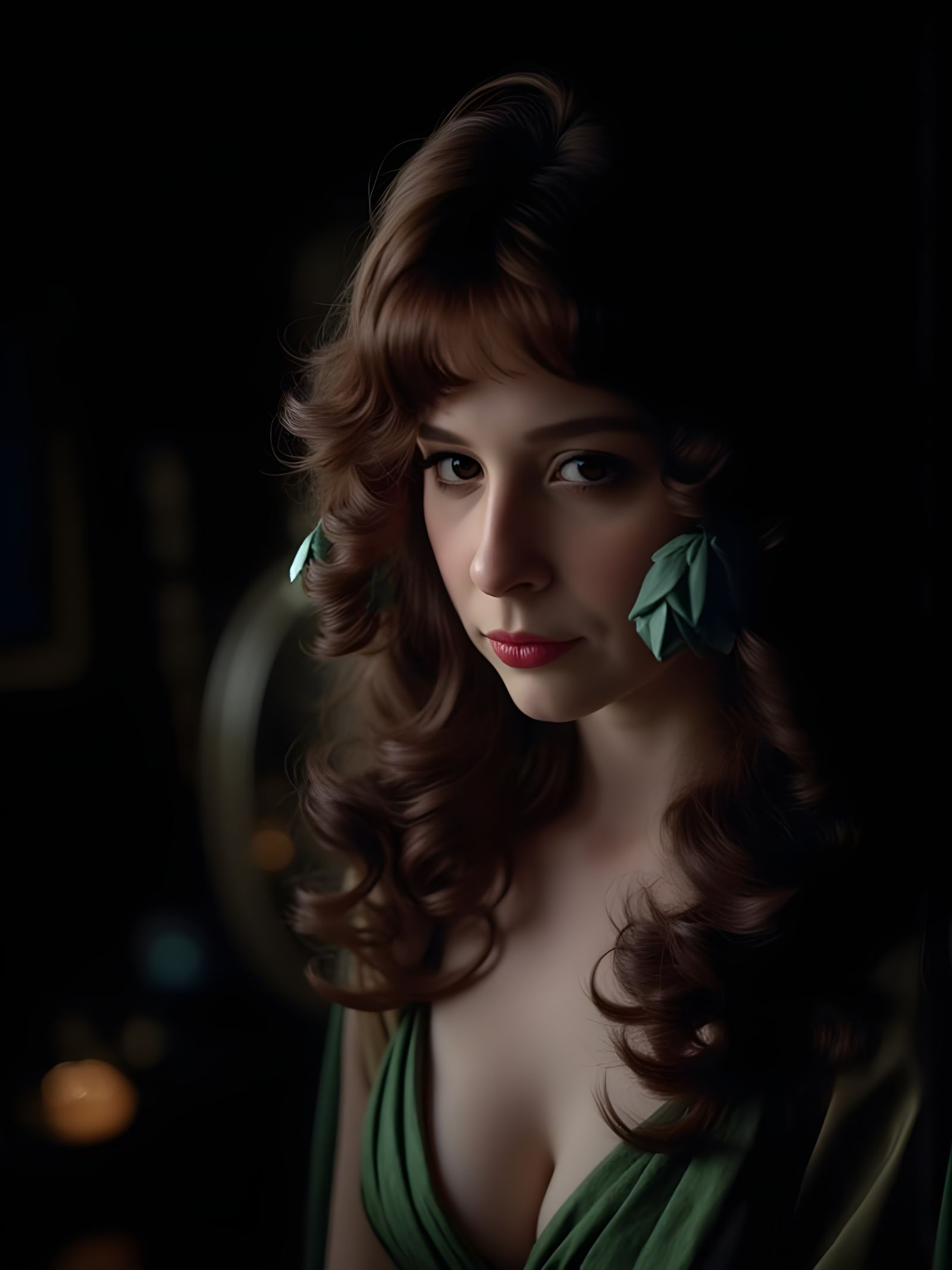 Curvy Woman in 1920s Evening Gown with Dreamy Vignette