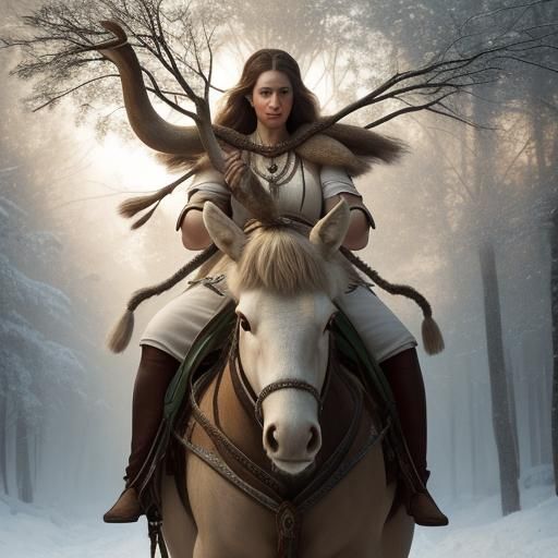 Majestic White Elk Pulls Sled of Sleeping Girls