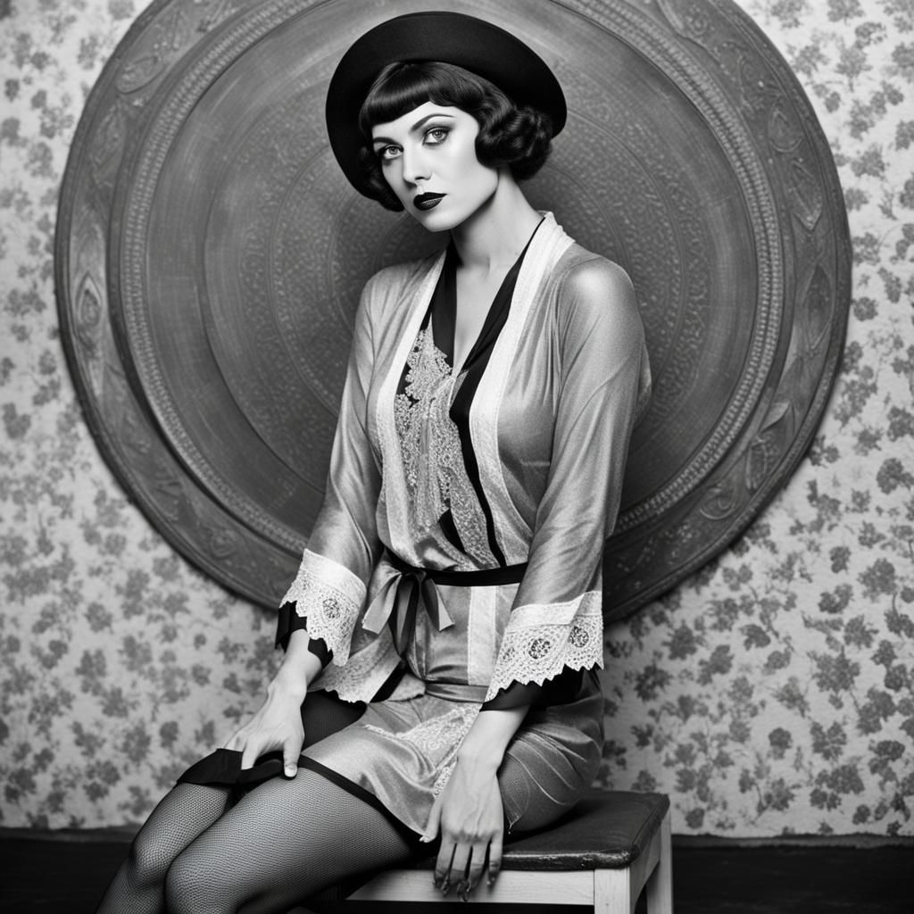 1920s Style Seductive Woman in Chessboard Photo
