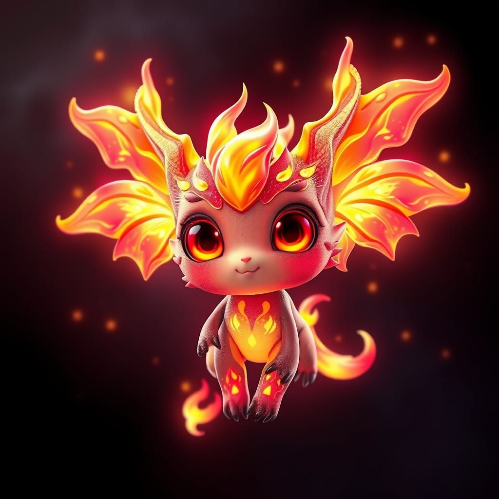 Vibrant Anime Fire Sprite with Cute Ember Spirits