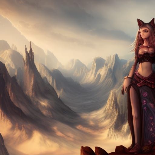 Fantastical Wolf Girl in Detailed Matte Painting