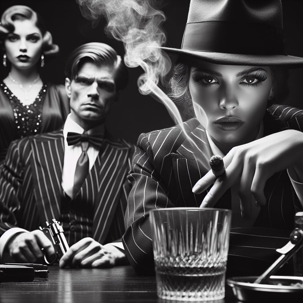 1920s Style Mobster with Tommy Gun in Noir Scene