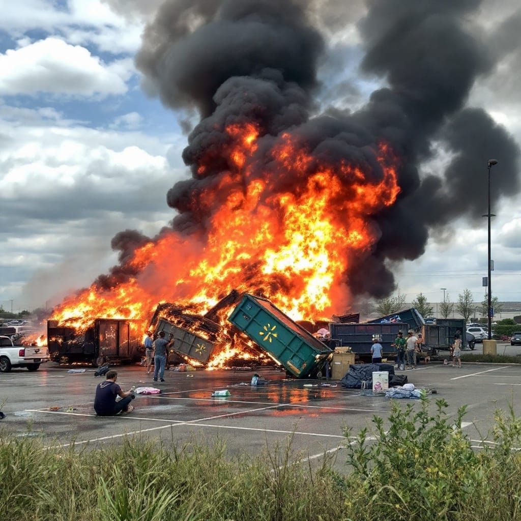 Apocalyptic Walmart Parking Lot Scene