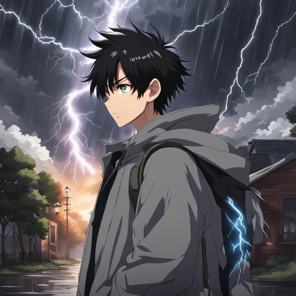 Anime Boy in Storm with Lightning Sweatshirt