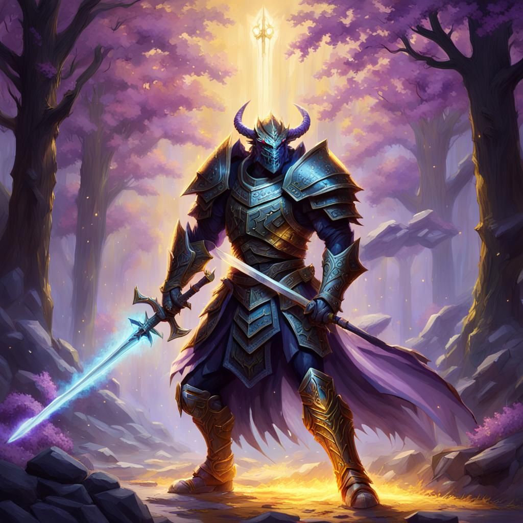 Crystal Dragonborn Paladin with Glowing Sword