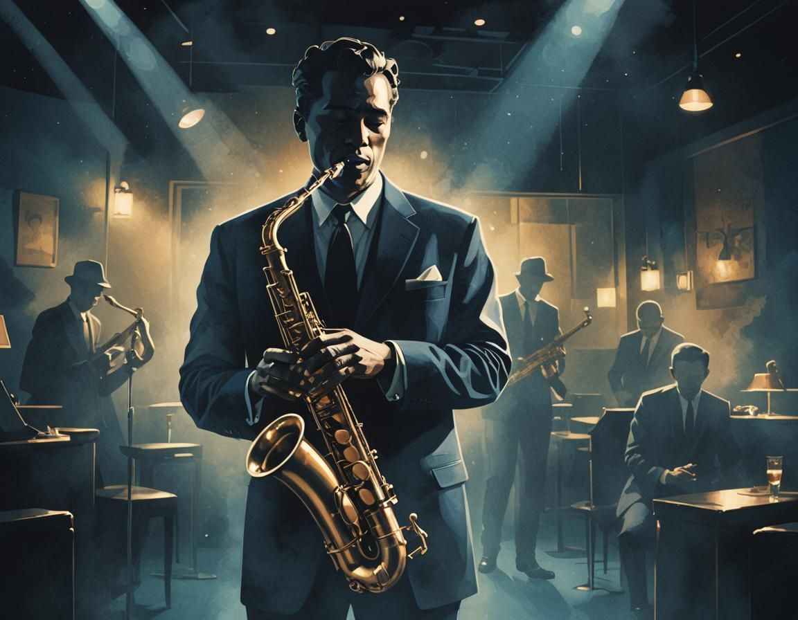 Film Noir Jazz Musician in Dimly Lit Club