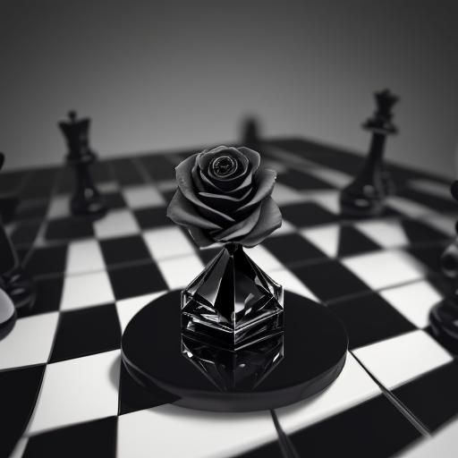 Black Crystal Rose on Chessboard