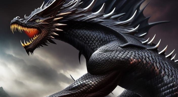 Epic Black Dragon God in Dark Fantasy Style