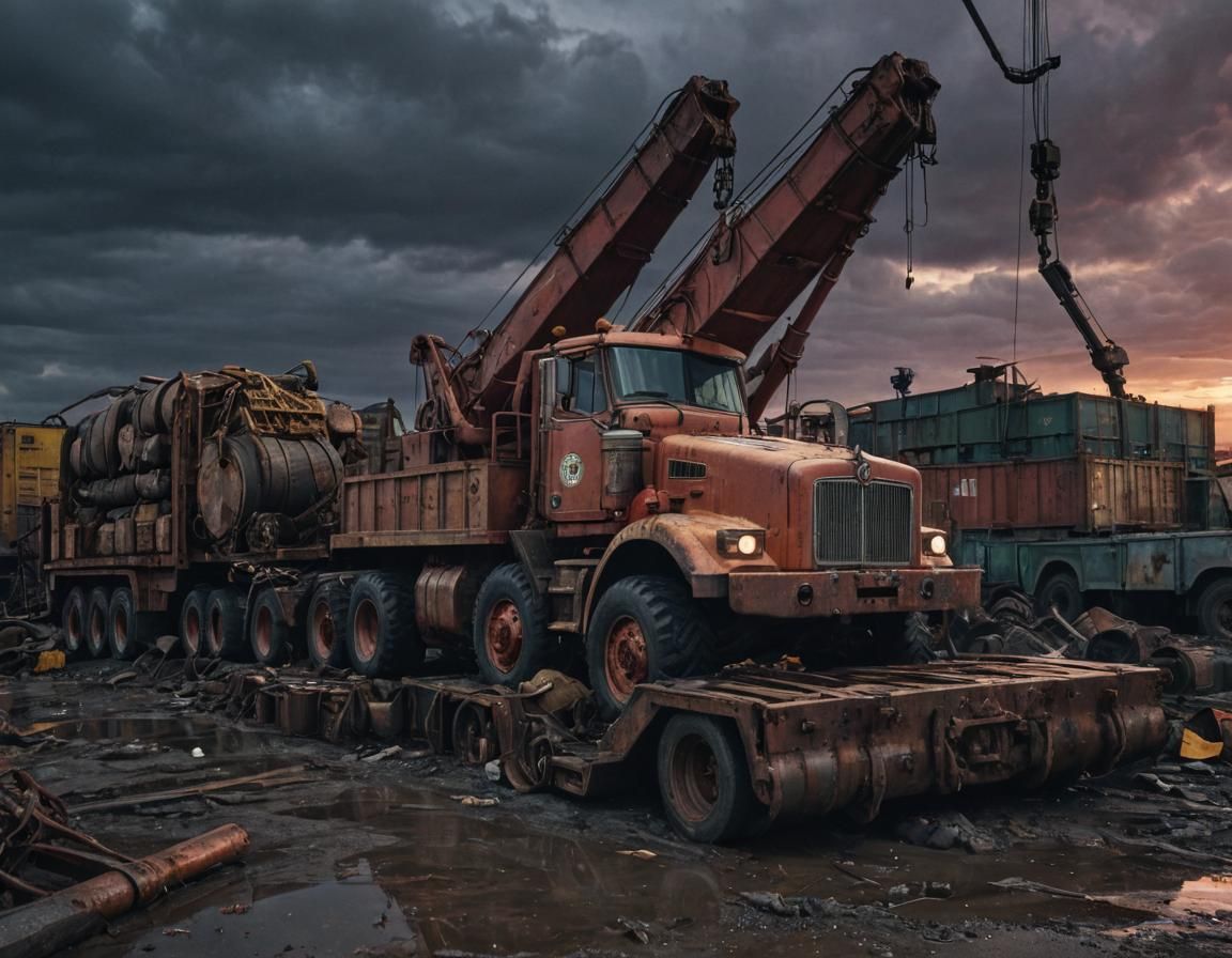Dieselpunk Wrecking Truck at Industrial Port