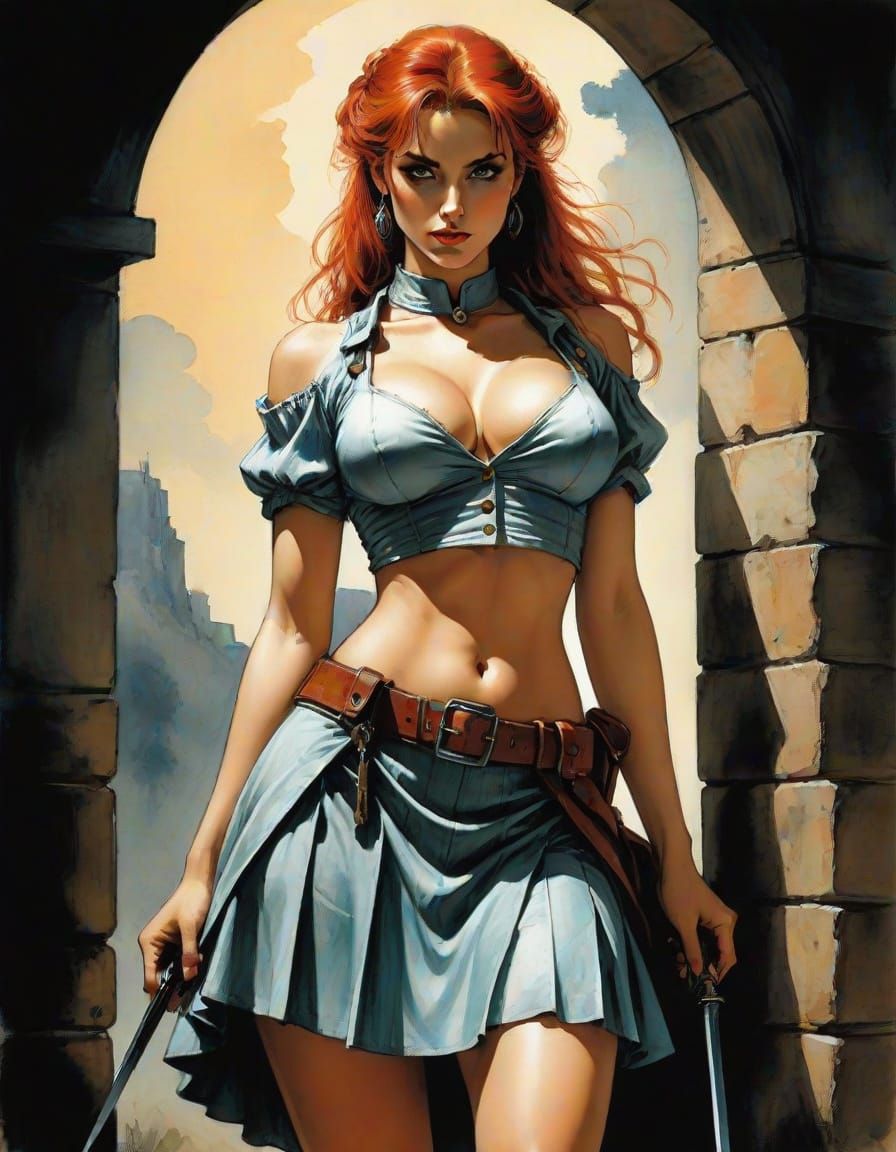 Glowing Post-Apocalyptic Female Warrior in Chiaroscuro