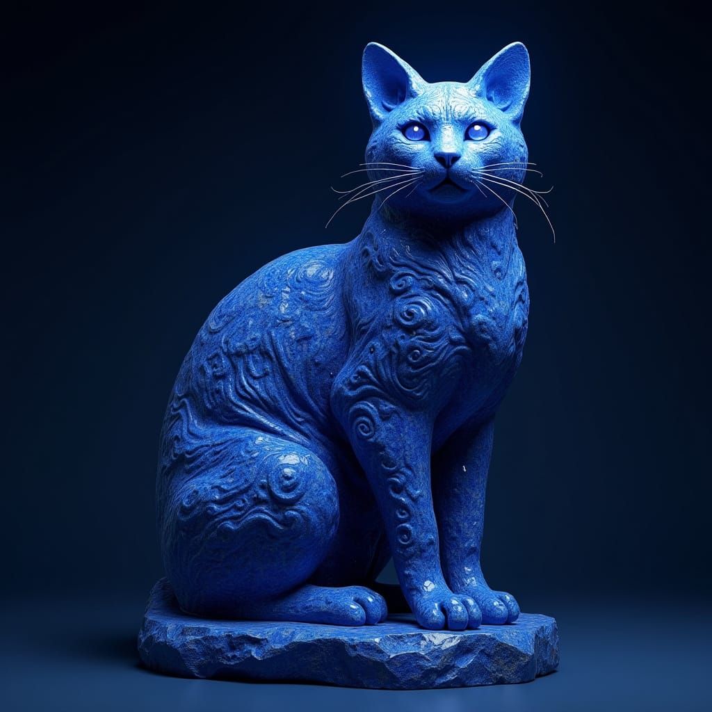 Luminous Lapis Lazuli Feline in Dreamlike High-Fantasy Style