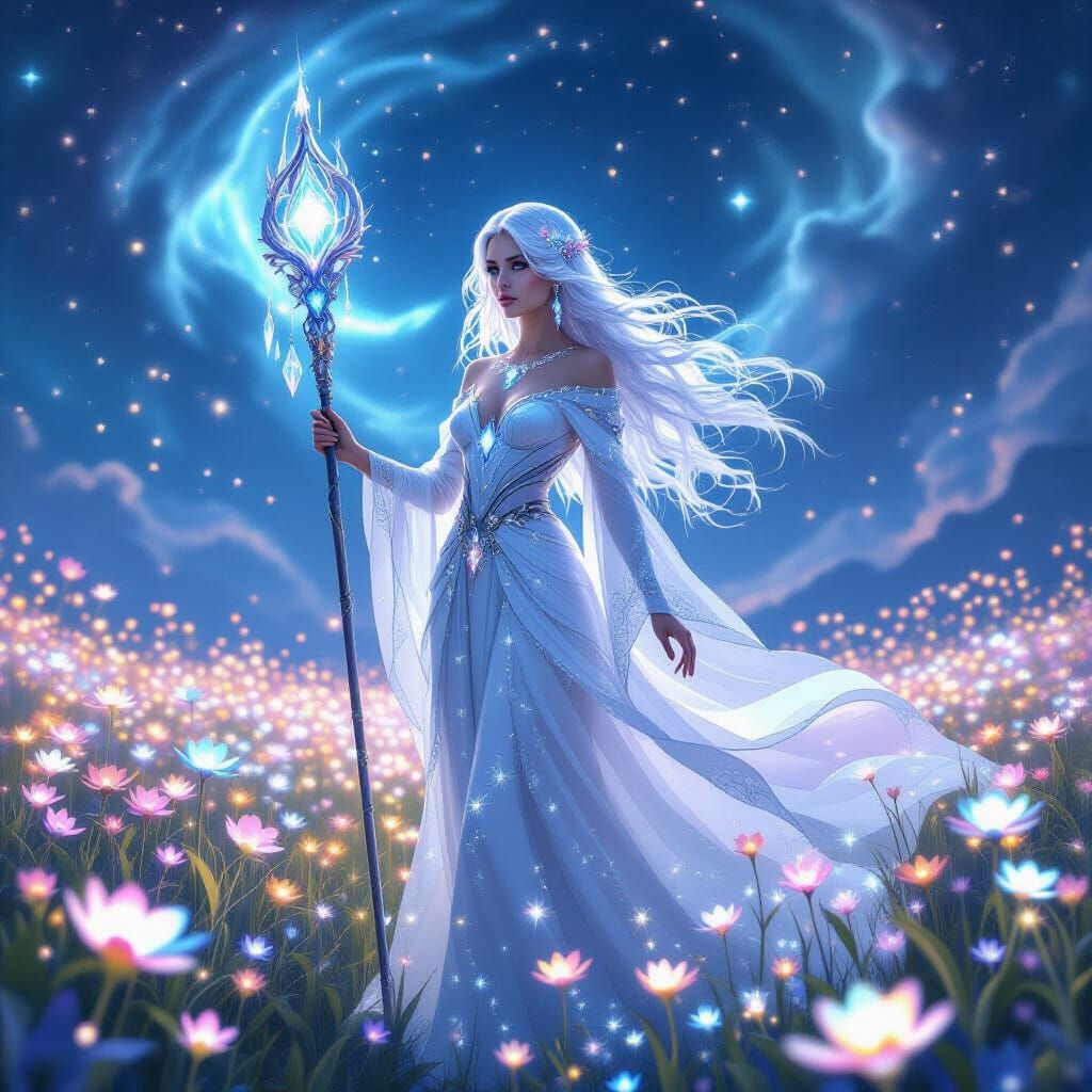 Ethereal Goddess in Bioluminescent Field: Digital Matte Pain...