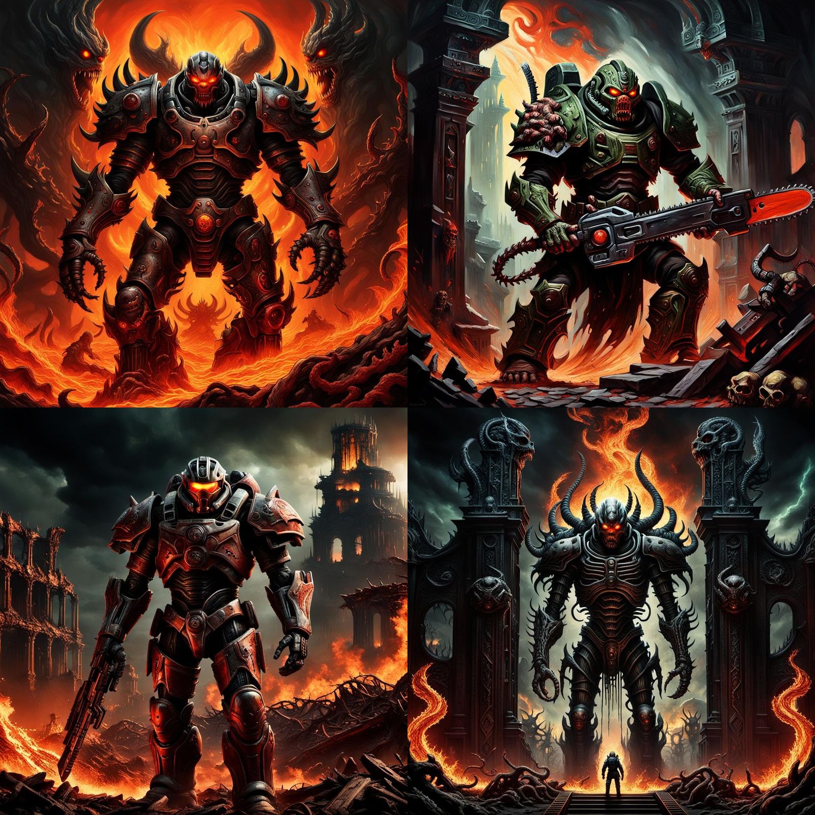 Doom Slayer in a Surreal Dark Art Horror