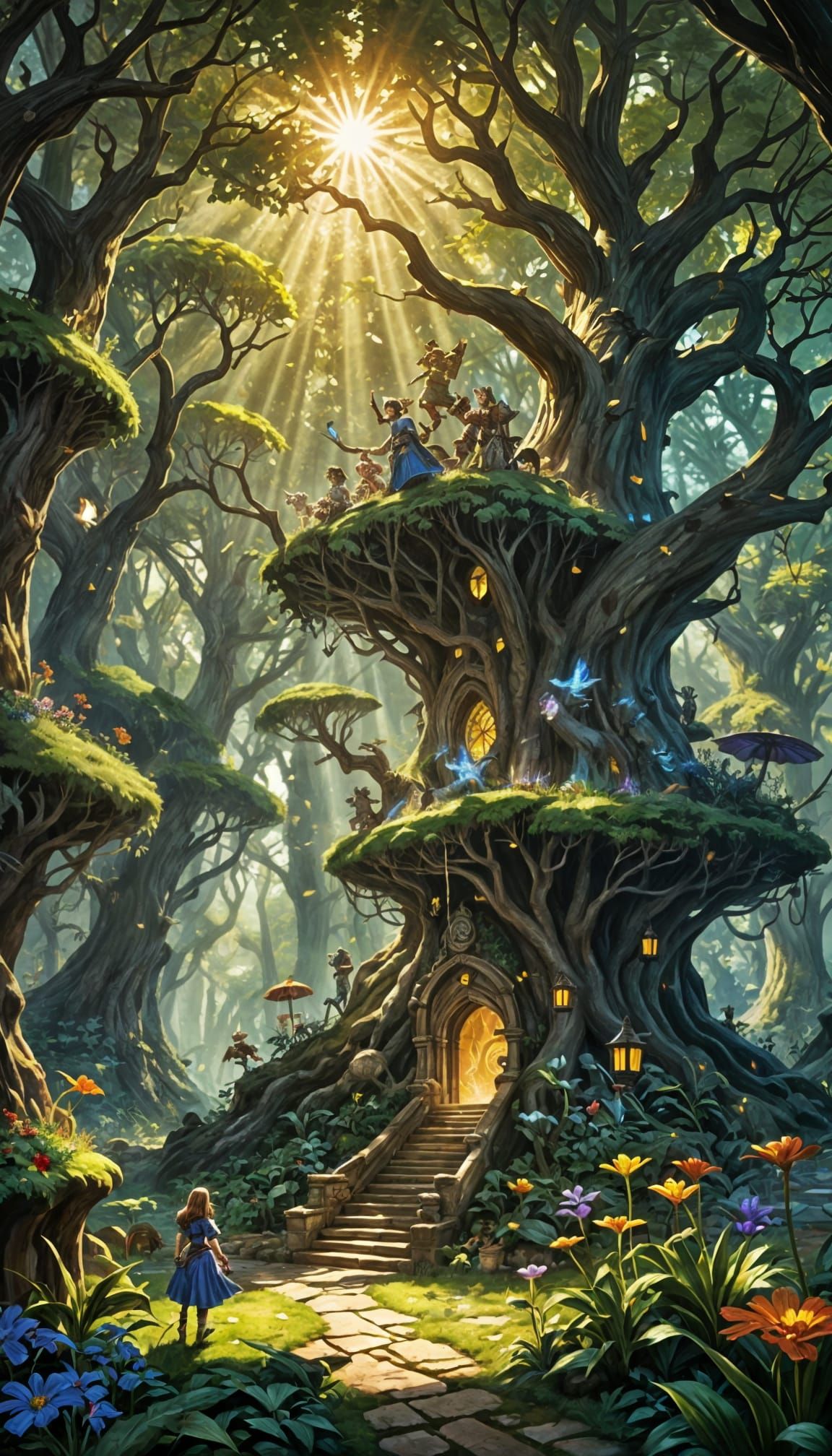 Feywild Fantasy Scenery with Sunbeams and Magic