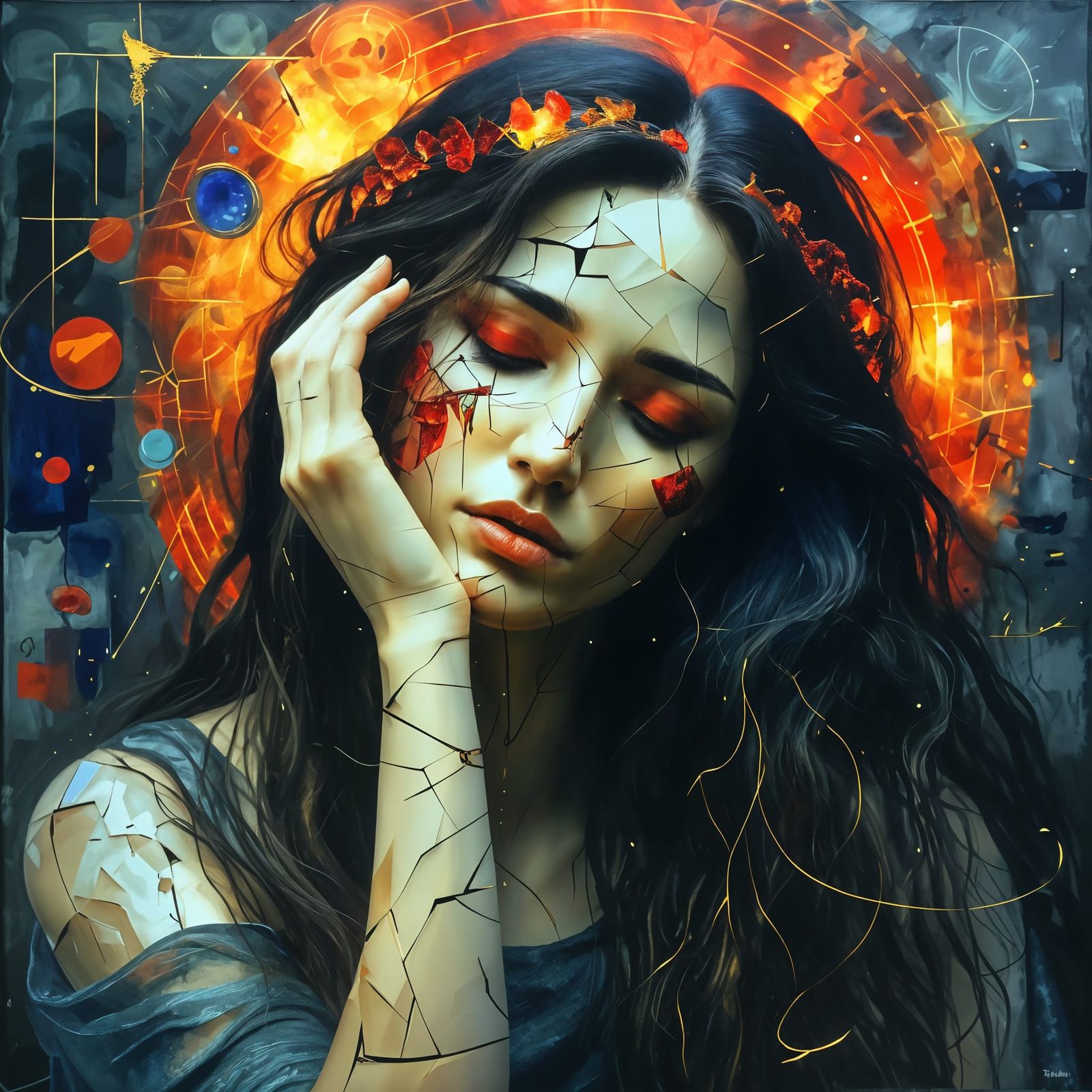 Renaissance Greek Goddess with Abstract Background