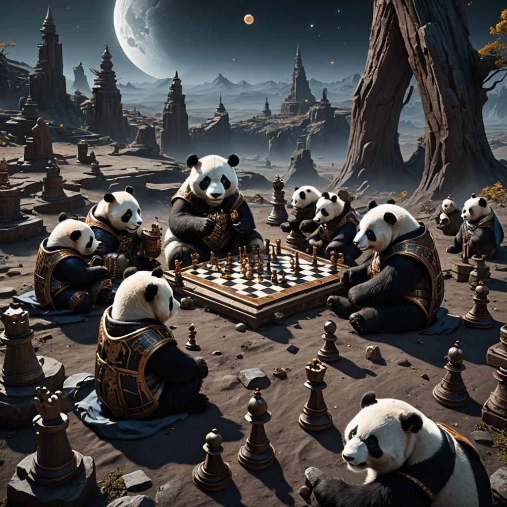 Panda Plays Chess on the Moon: Detailed Matte Painting