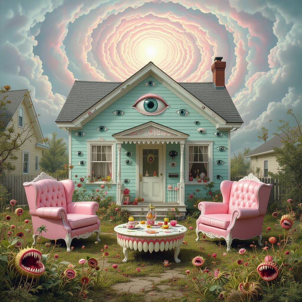 Surreal Suburban Home with Carnivorous Garden