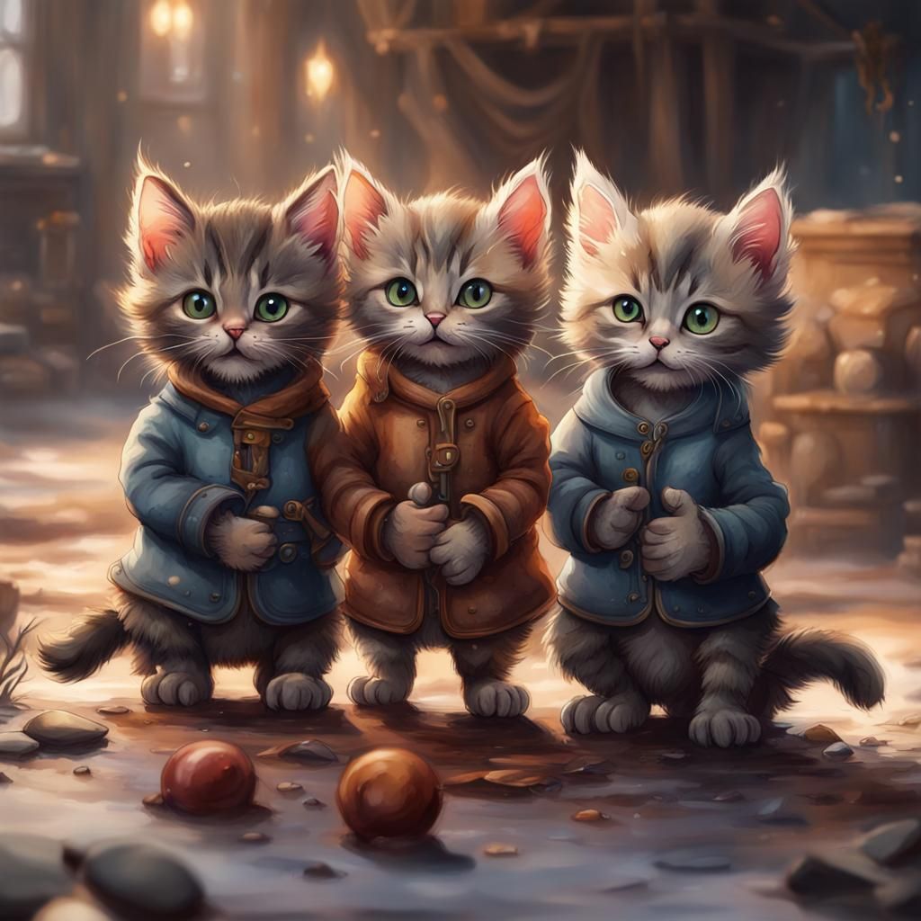 Whimsical Kittens Search for Mittens: Watercolor Art