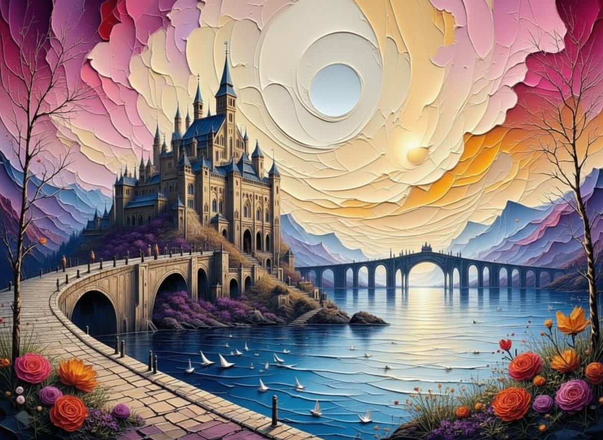 Vibrant Fantasy Castle Overlooking River