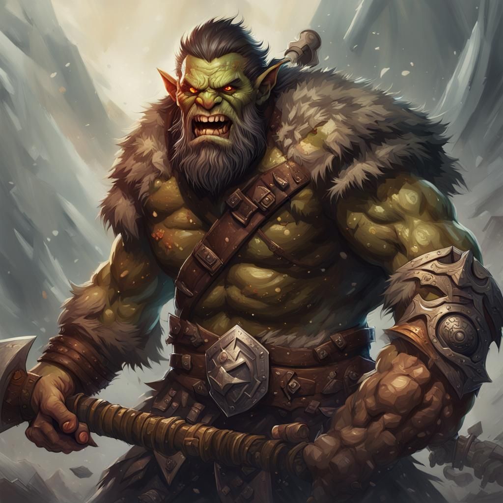 Furious Half-Orc Barbarian Portrait in 8K Resolution