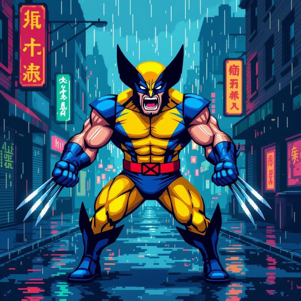 Pixel Art Wolverine in Classic Costume
