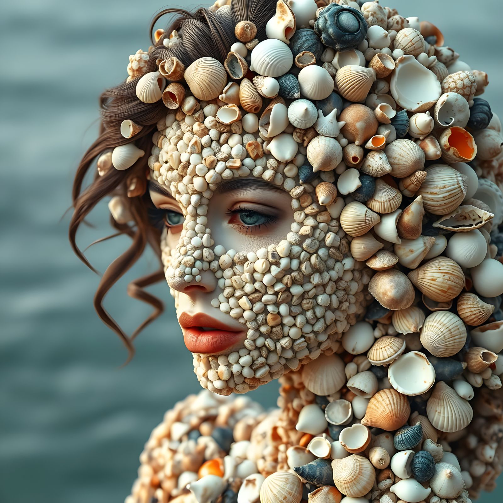 Sea Shell Mosaic Portrait in Photorealistic Detail