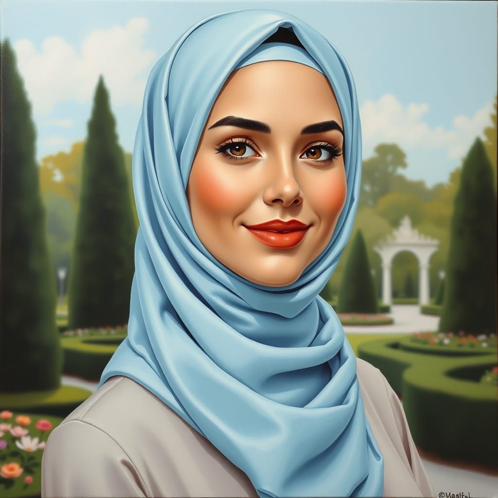 Elegant Hijabi Woman in Oil Painting Style
