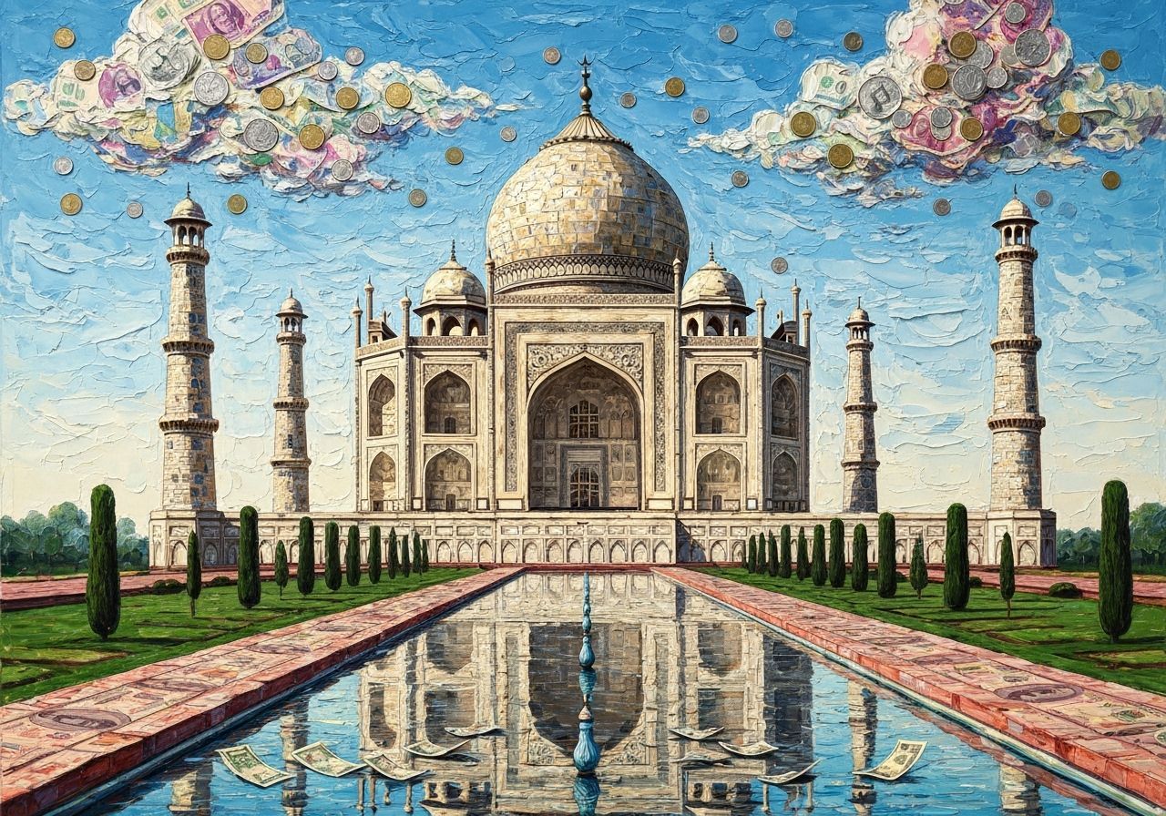 Taj Mahal Built of Money in Surreal Impasto Painting