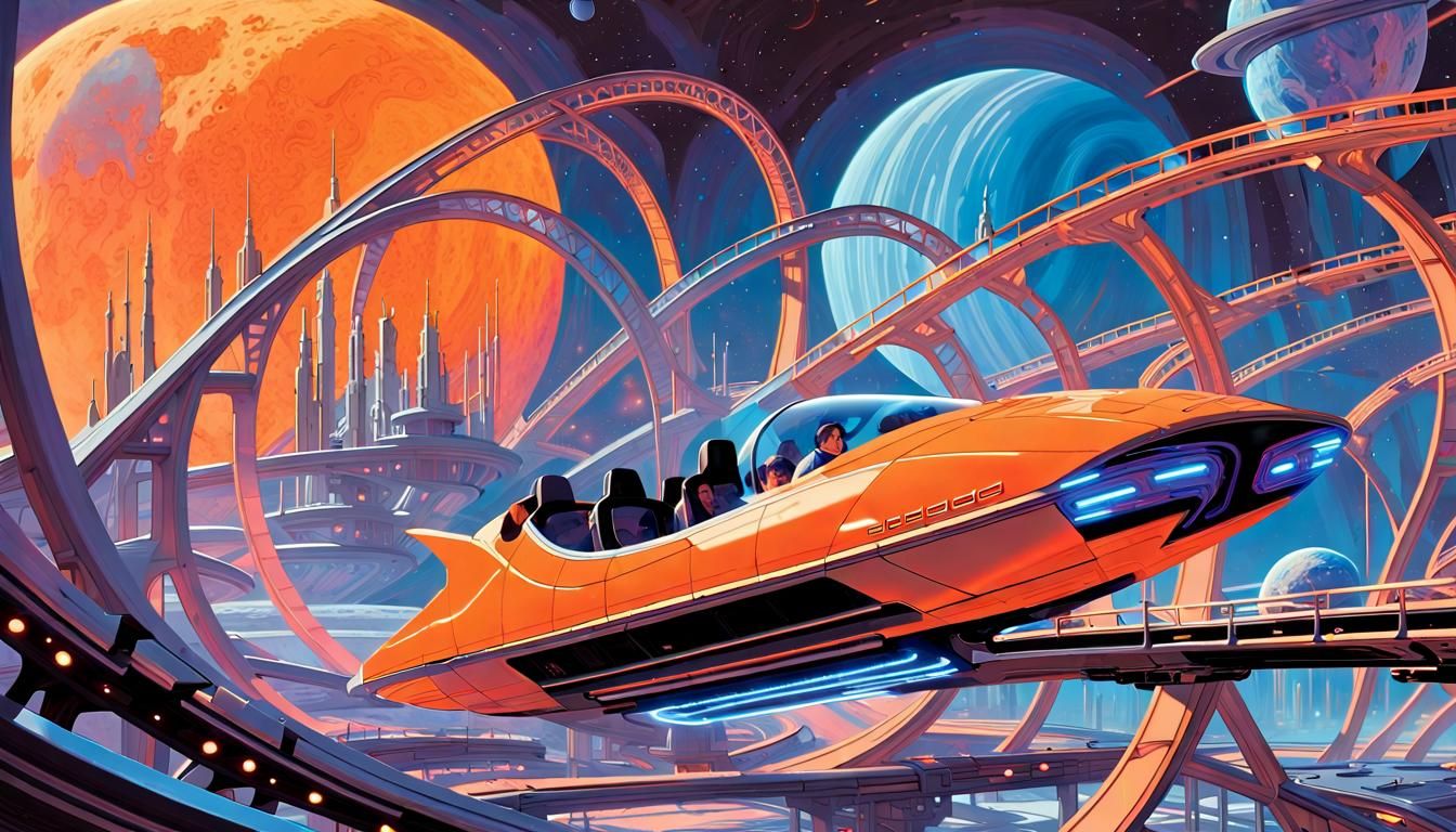 Futuristic Roller Coaster Soaring Through Space