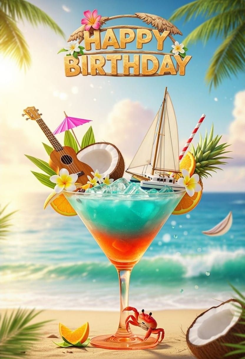 Tropical Birthday Cocktail with Island Elements