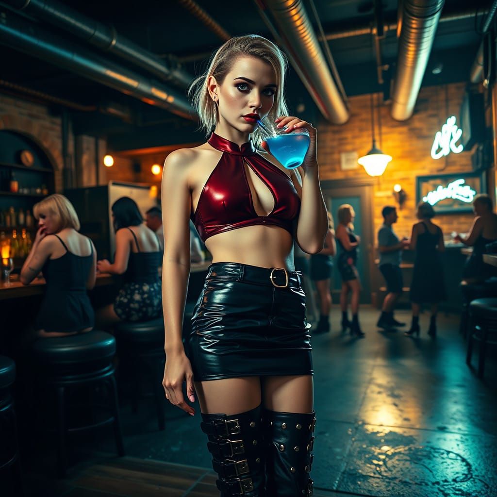 Mysterious Woman in Industrial Chic Bar