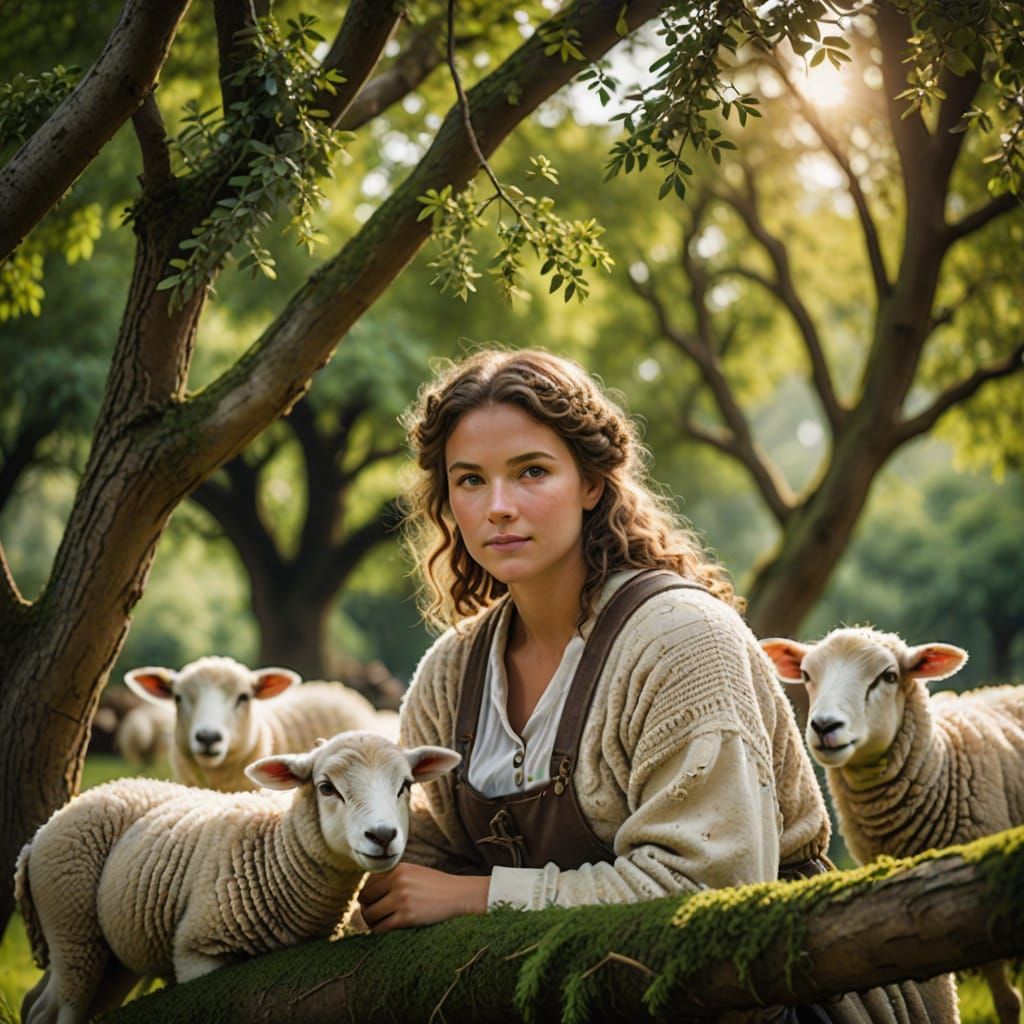 Serene Shepherdess in Golden Light
