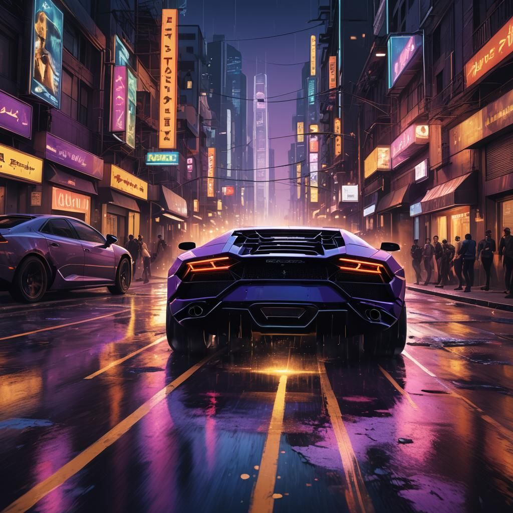Lamborghini Police Chase in Cyberpunk Cityscape