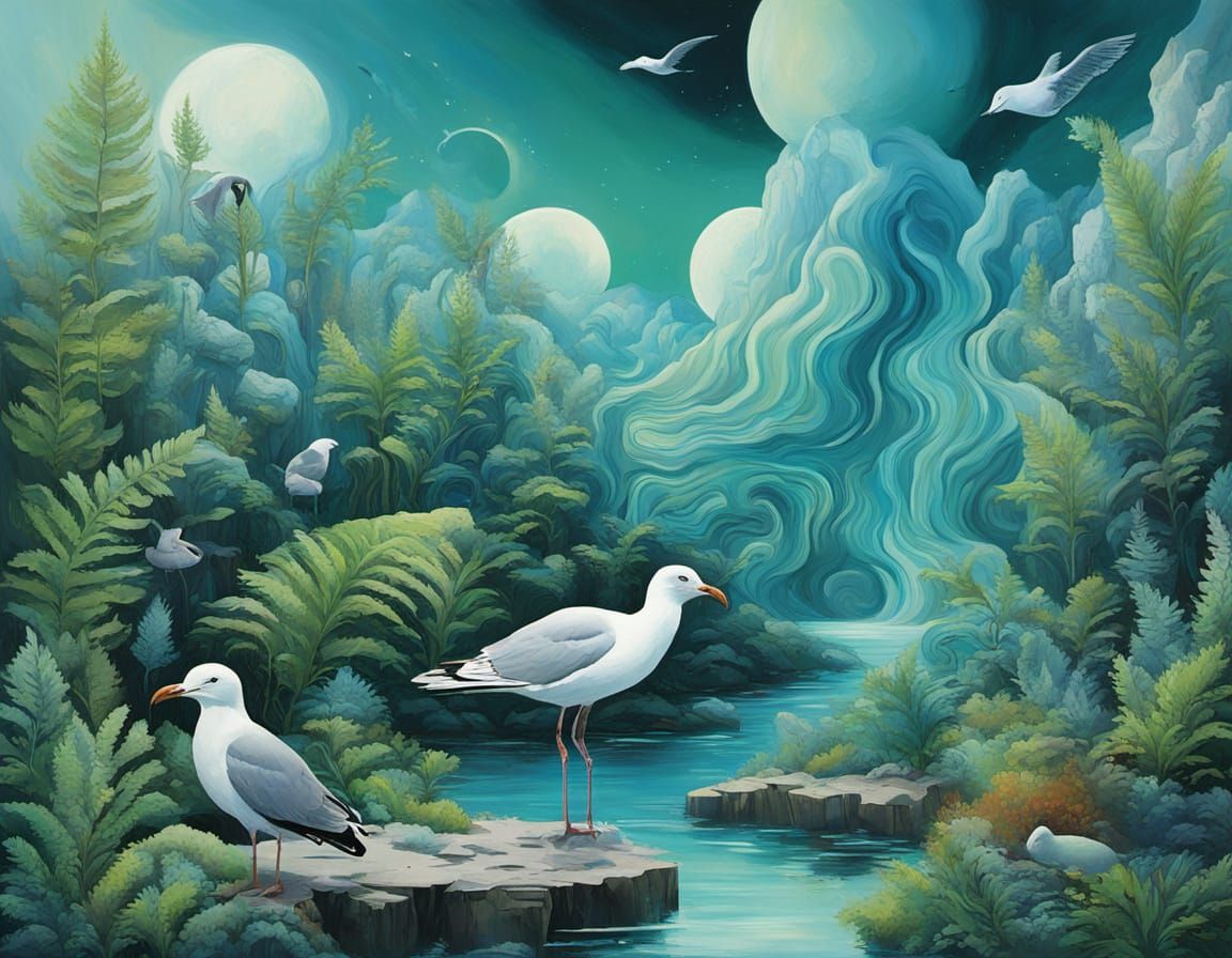 Surreal Cyberpunk Painting of Abstract Shapes and Colors