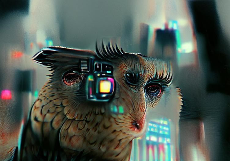 Photorealistic Replicant Owl in Cyberpunk Style