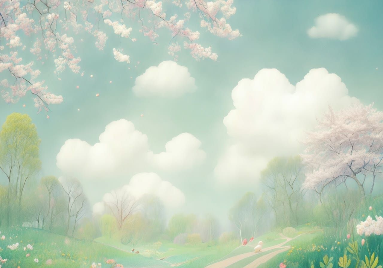 Whimsical Spring Landscape in Ethereal Style